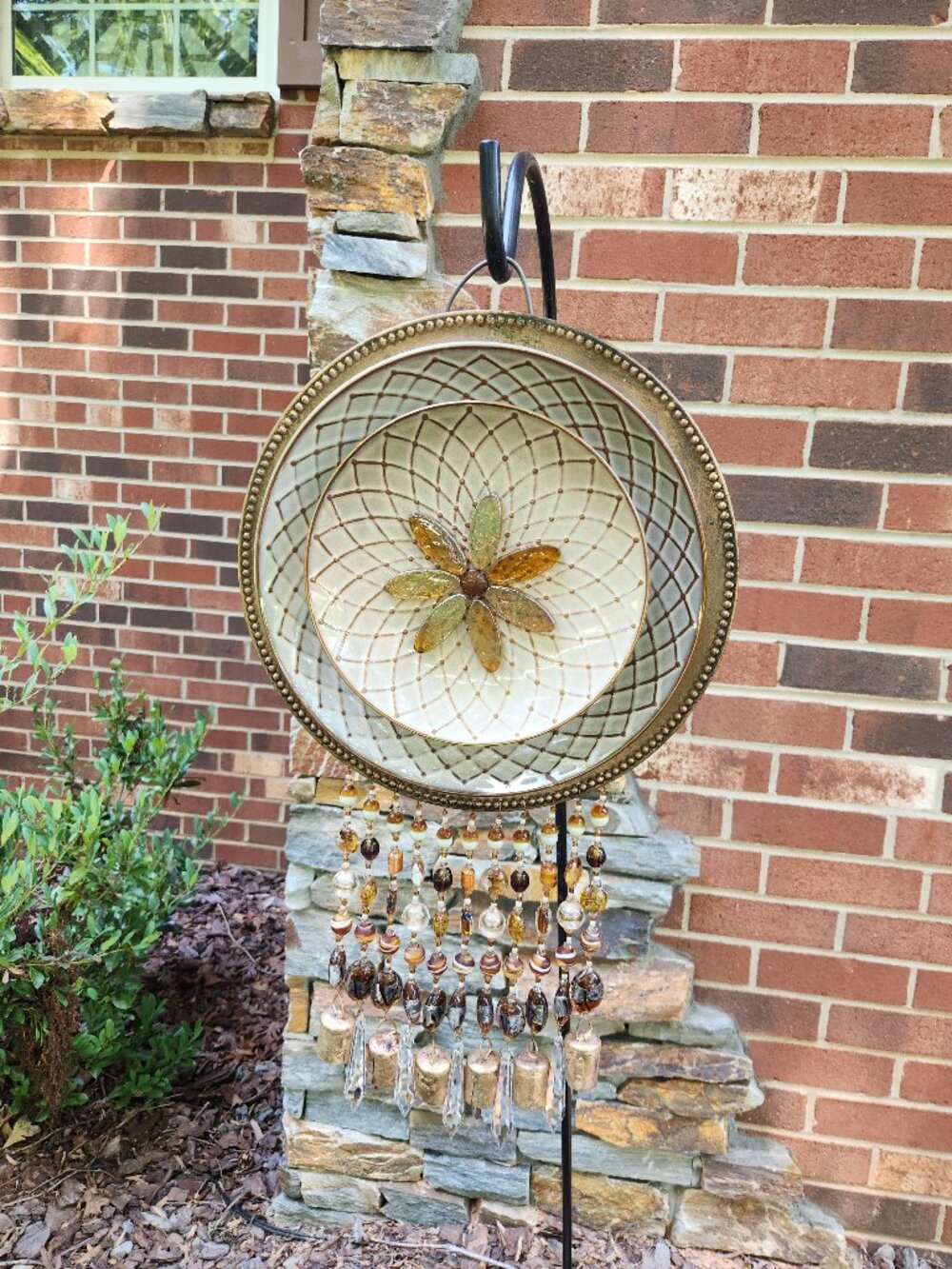 Brown Plate Dish Flower Windchime SunCatcher Lampwork Beads Tin Bells & Prisms